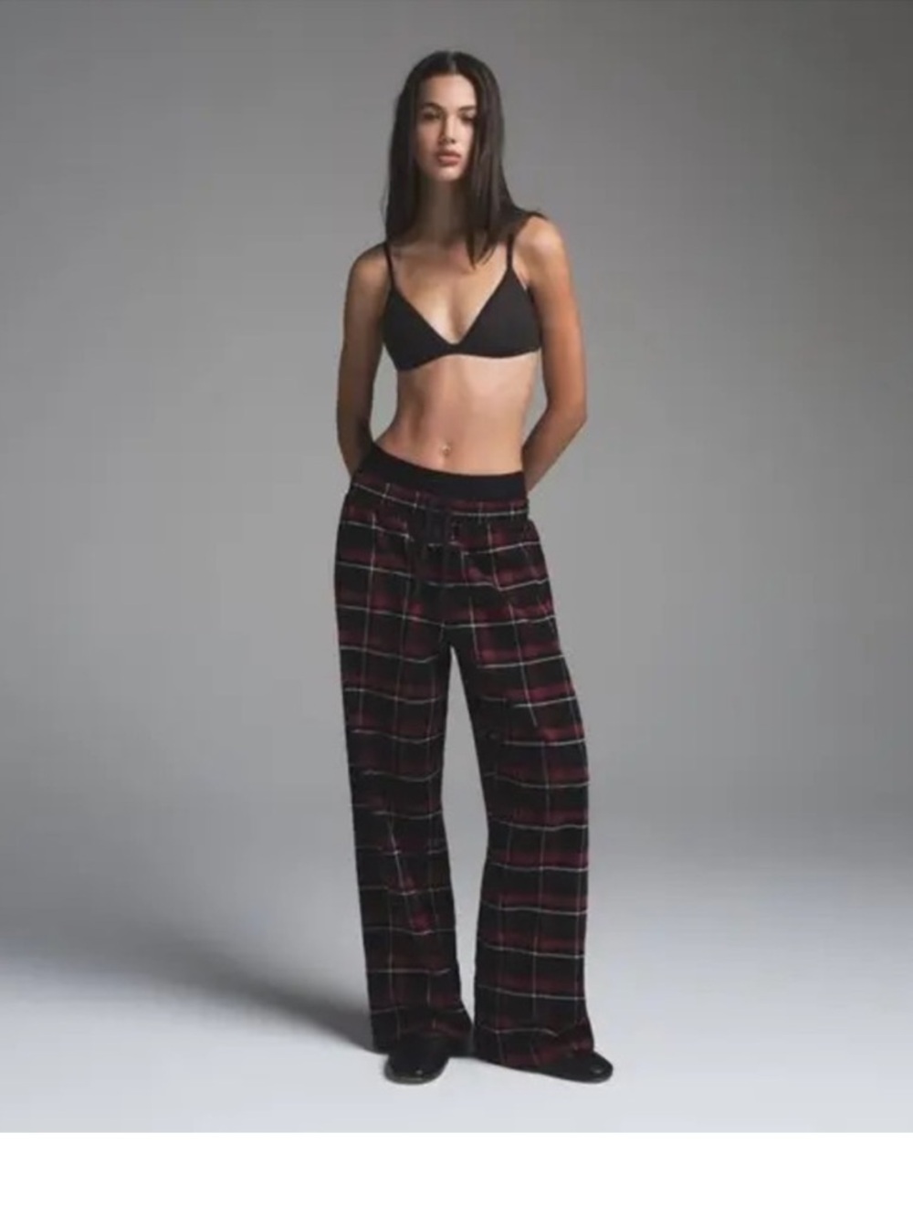 Skims Outdoor Flannel Oversized Double Waistband Pants Merlot Plaid-XS